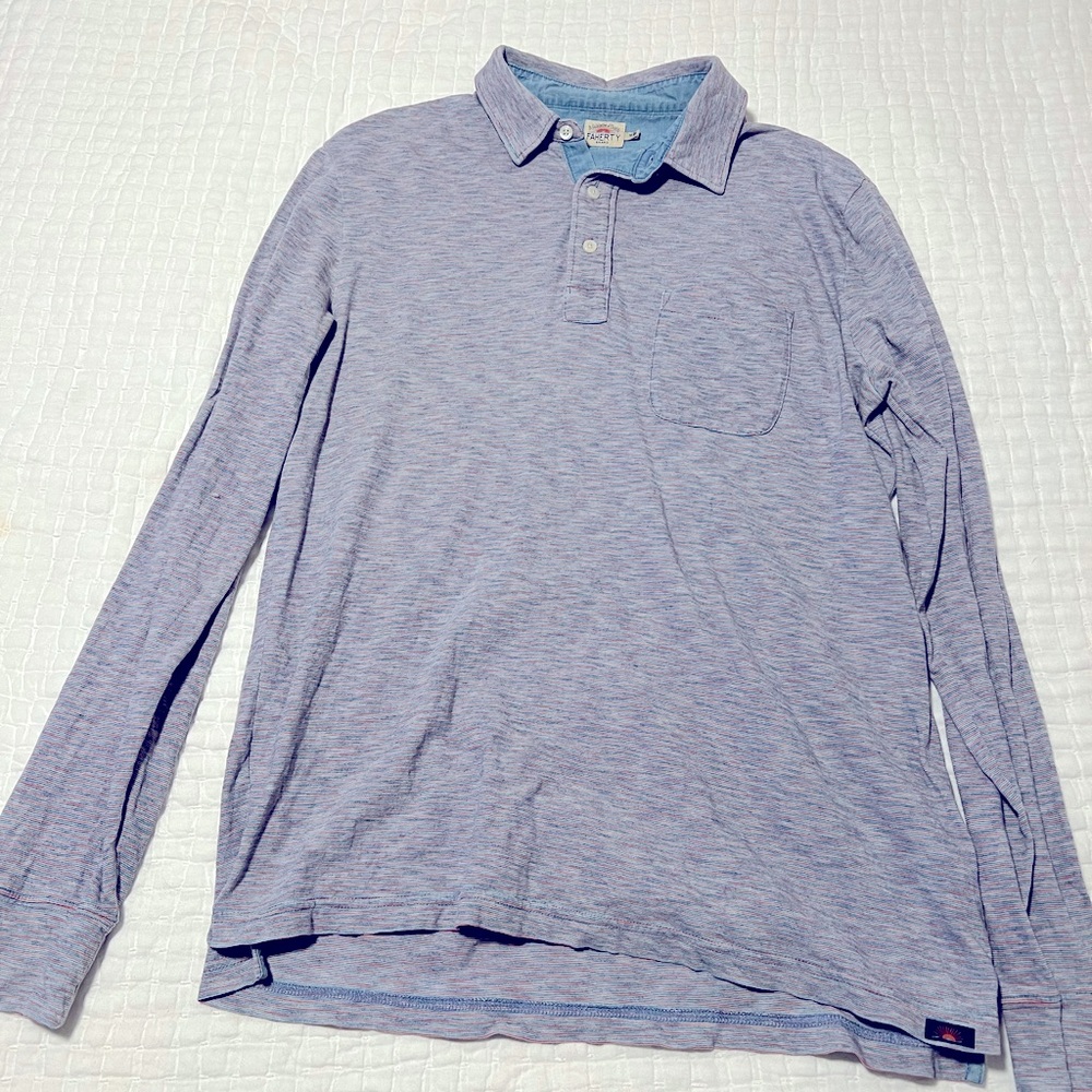 Faherty Long-sleeve Indigo Polo Shirt. Size medium. Color: Dark Red Sun